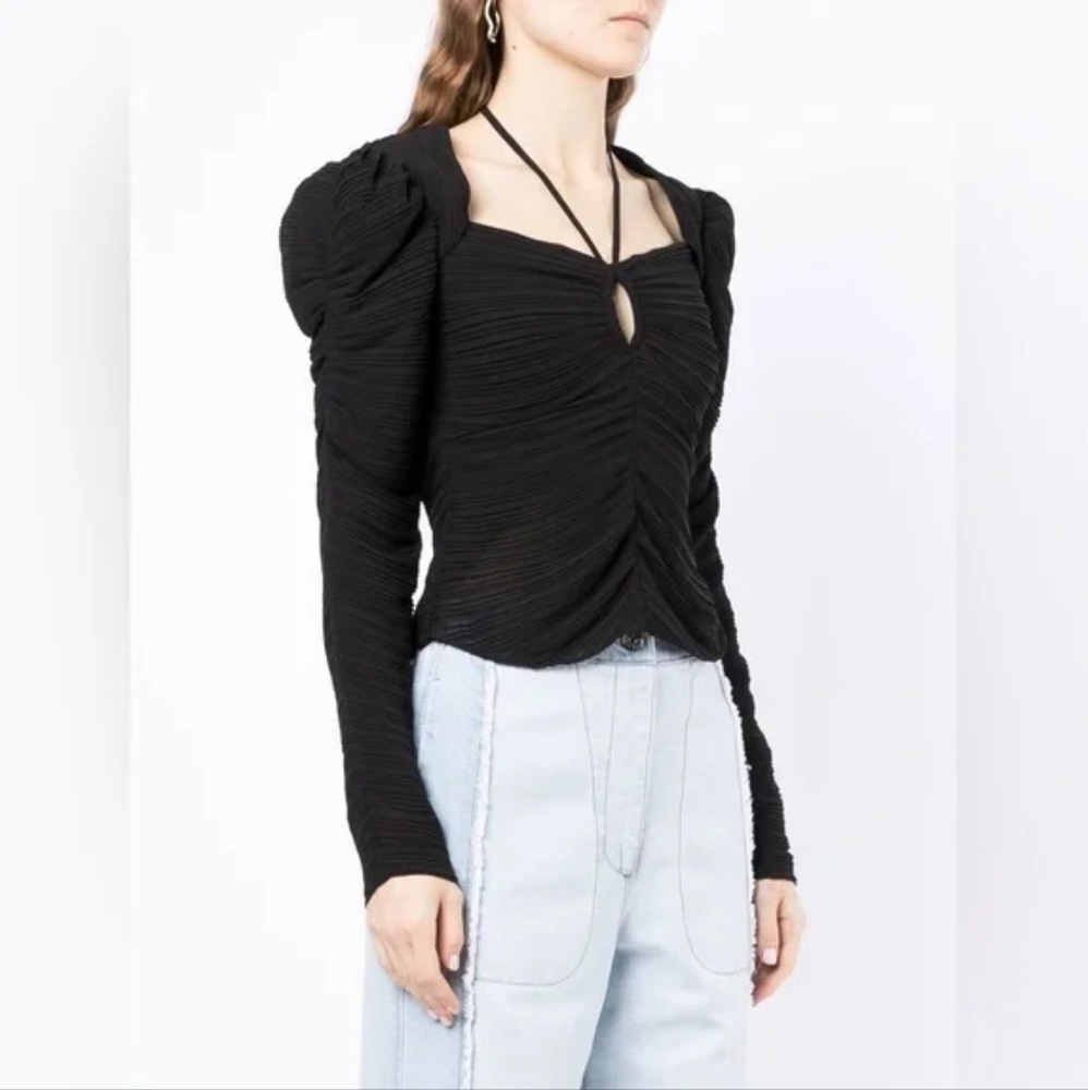 Frame Denim Black Ruched Tie Front Blouse